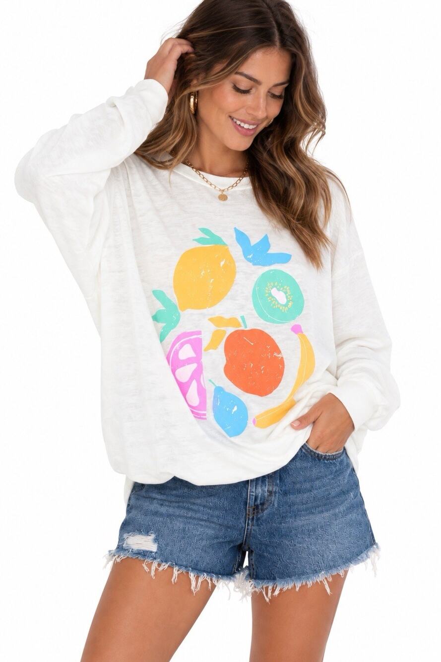 Show Me Your MuMu James Fruit Graphic Sweatshirt Sz. Large Oversized Lightweight